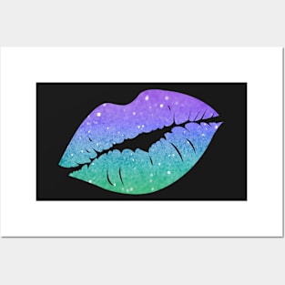 Pastel Green Blue Ombre Faux Glitter Lips Posters and Art